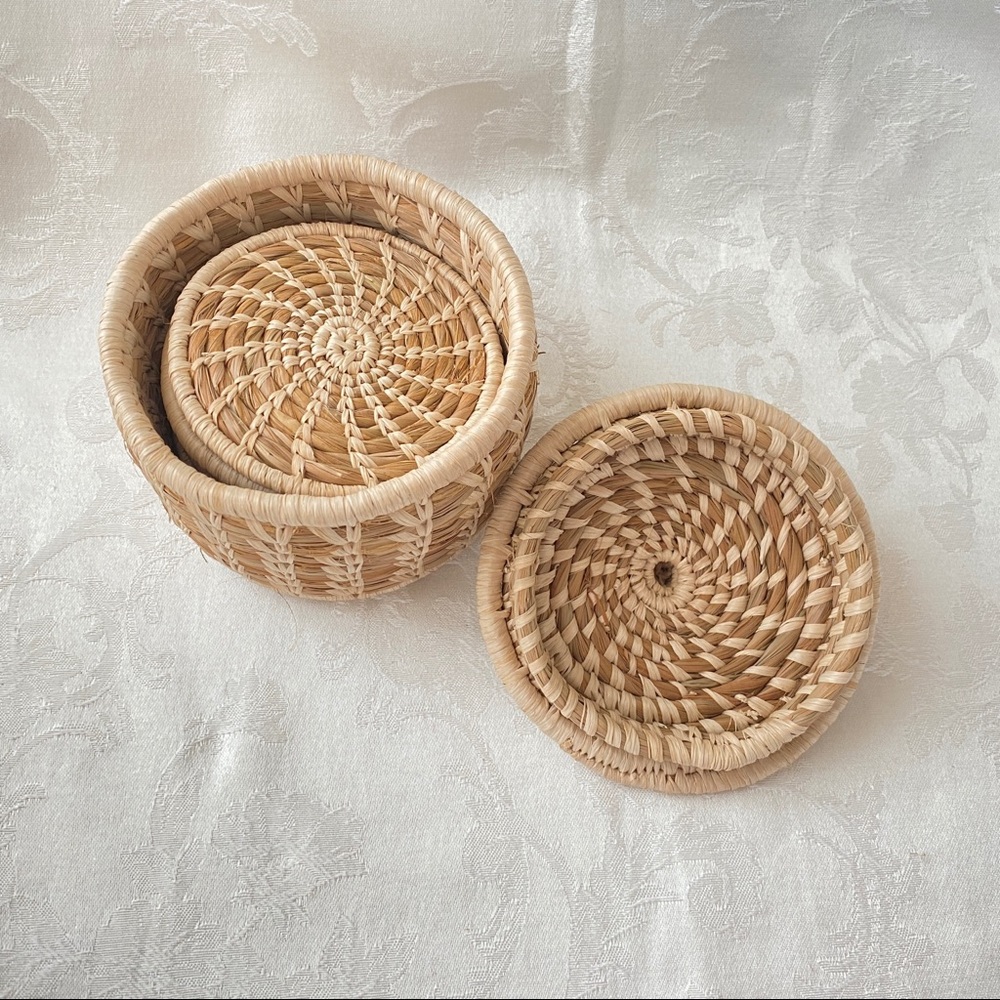 Natural Woven Coaster Set with Lidded Basket & Studio Pottery Candle Holder - Picture 9 of 16